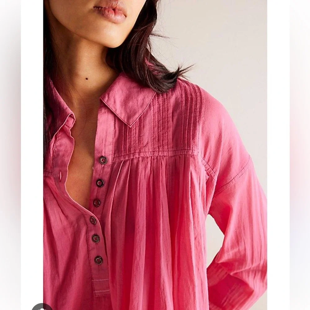 Free People We The Free Sheer Swing Shirt Pink XS
